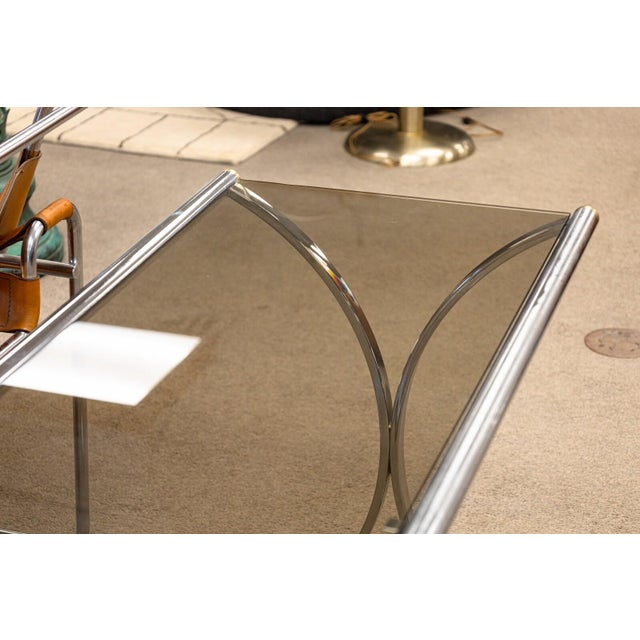 2010s Maison Jansen Style Chrome Smoked Glass Console Sofa Table For Sale - Image 5 of 8