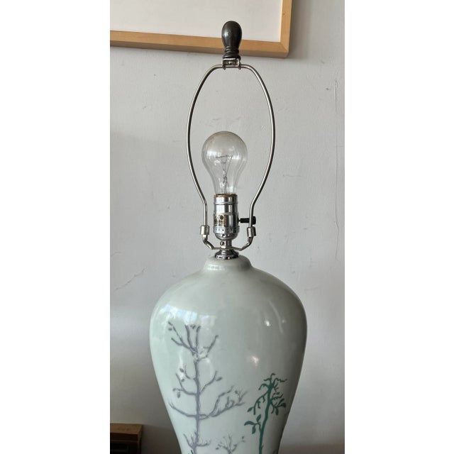 Asian Ceramic Table Lamp Chinoiserie Abstract Botanic Motif For Sale - Image 9 of 12