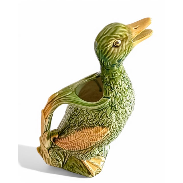 Forest Green French Majolica Duck Pitcher by Keller & Guerin for Saint Clement, 1900s For Sale - Image 8 of 16