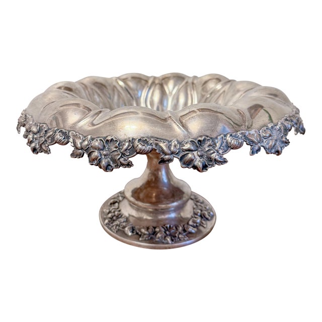 Antique Meriden Britannia Repoussé Hollowware Sterling Pedestal Compote For Sale