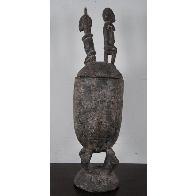 Antique Early 20th Century African Mali Dogon Ceremonial Tribal Carved Container Lidded Vessel For Sale - Image 4 of 13