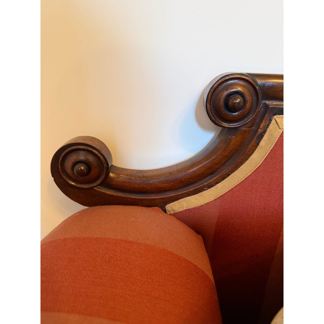 Antique Late Regency William IV Mahogany Settee in Clarence House Wool Stripe For Sale - Image 10 of 13