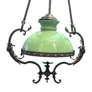 Antique Art Nouveau Bronze Pendant Light with Foliage, 1920s For Sale