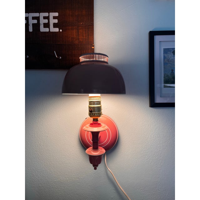 Art Deco Mid 20th Century Mid Century Pink Tole Wall Sconce Lamp Shabby Chic Grandmacore Farmhouse Art Deco For Sale - Image 3 of 10