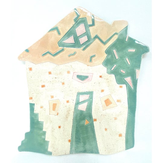 This late eighties ceramic piece was ahead of its time, with a pastel, early 90s look. Approx 12.5" x 11.5", it can be...