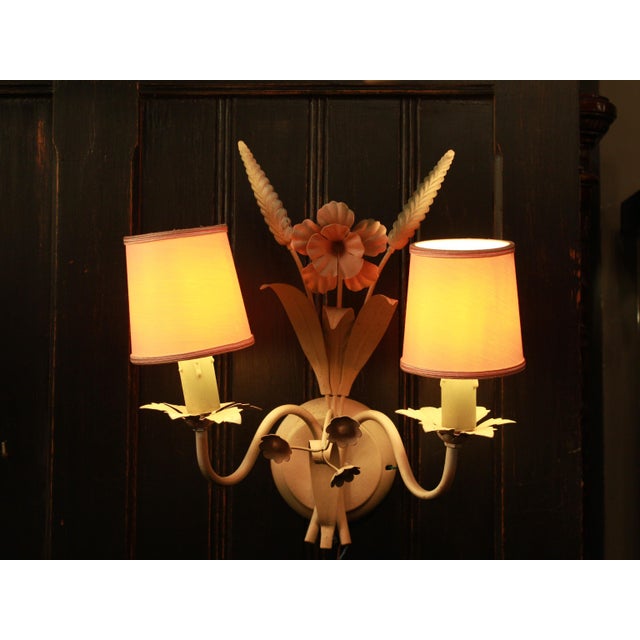 Vintage Floral Two-Light Wall Sconce, 1970s For Sale - Image 4 of 5