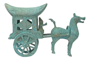 Chinese Rustic Light Green Vessel Ancient Horse Cart Display