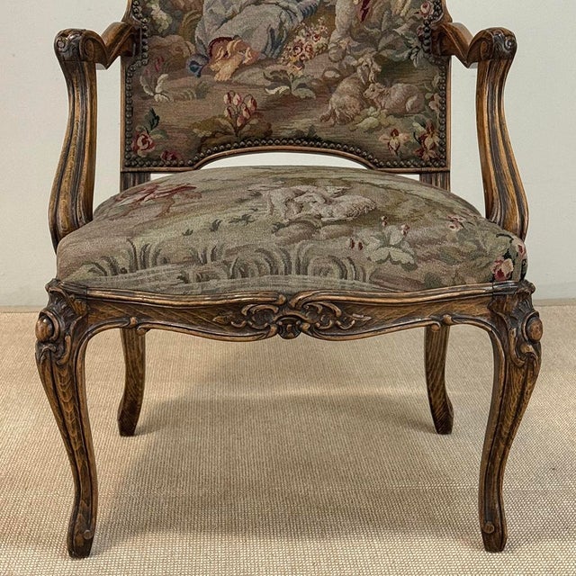 Antique French Louis XV Walnut Needlepoint Armchair ~ Fauteuil For Sale - Image 13 of 18