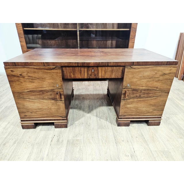 Art Deco Walnut Executive Office Set, 1930s, Set of 2 For Sale - Image 13 of 18