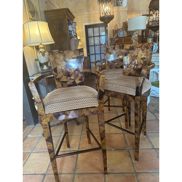 1980s Lacquered Coconut Shell Bar Stools, Set of 3 For Sale - Image 14 of 16