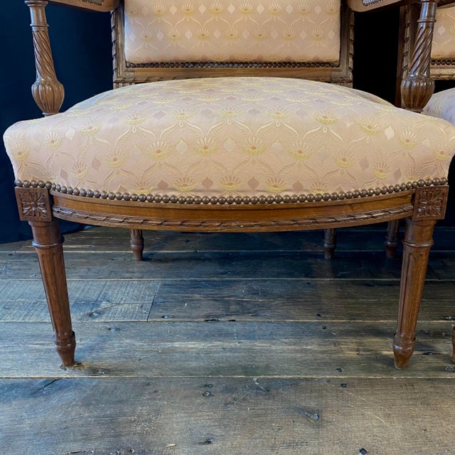 Louis XVI Carved Mahogany Fauteuil Arm Chairs -a Pair For Sale - Image 18 of 18