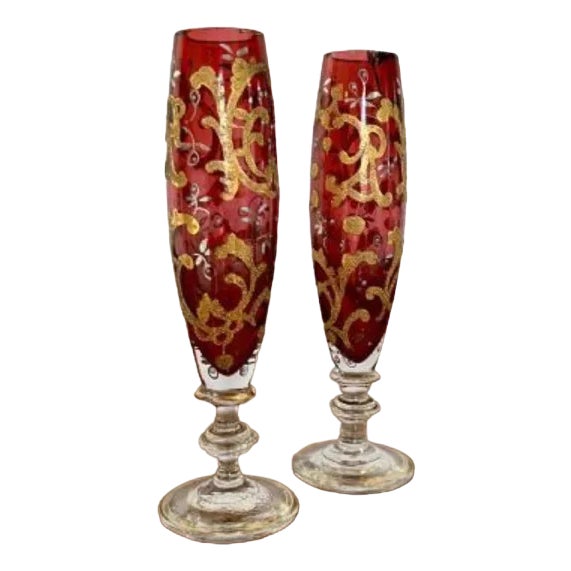 Bohemian Glass Vases, 1880s, Set of 2 For Sale