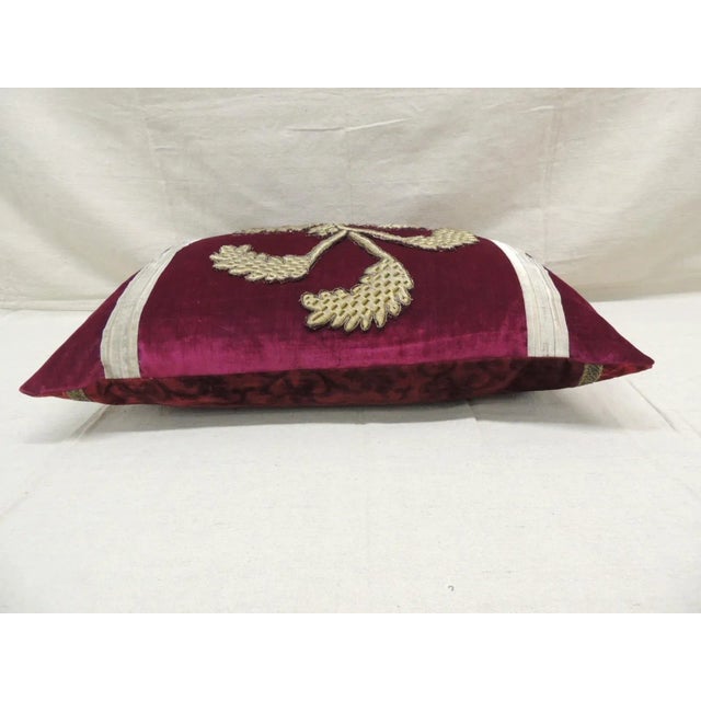 Metal Antique Red & Silver Velvet Embroidery Applique Decorative Pillow For Sale - Image 7 of 10
