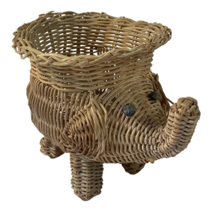 Vintage Wicker Elephant Shaped Planter Basket