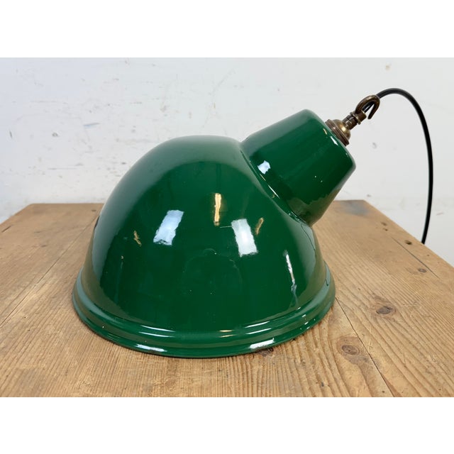 Industrial Green Enamel Factory Pendant Lamp, 1960s For Sale - Image 11 of 16