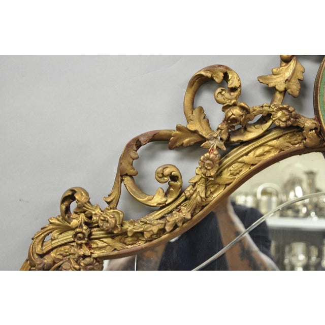 Glass Antique French Neoclassical Baroque Gold Gilt Gesso Red Glass Frame Wall Mirror For Sale - Image 7 of 18