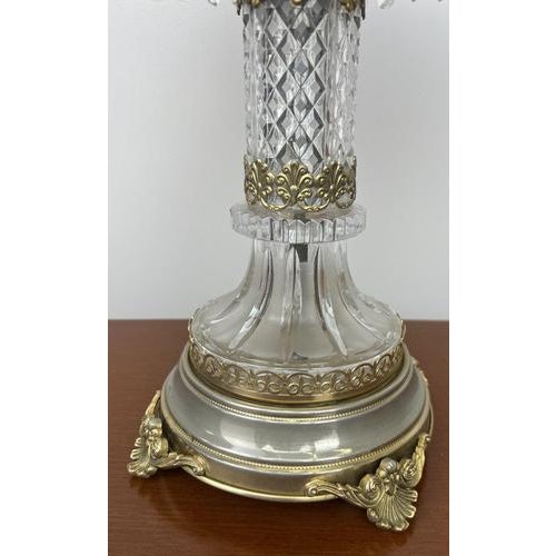 Vintage French Style Crystal Table Lamp in Brass For Sale - Image 6 of 16