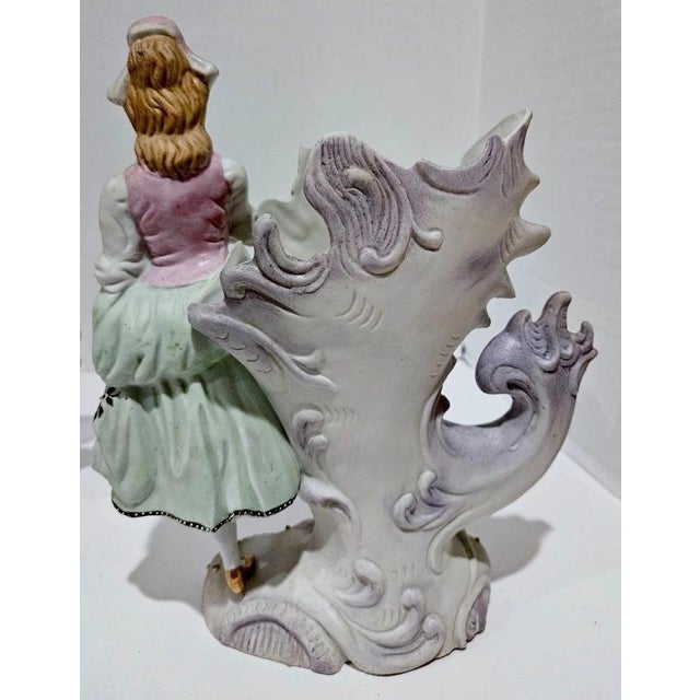 Set of 2 Antique Paulux Occupied Japan Bisque Figurine Vases Victorian Couple 1950s For Sale In New York - Image 6 of 12