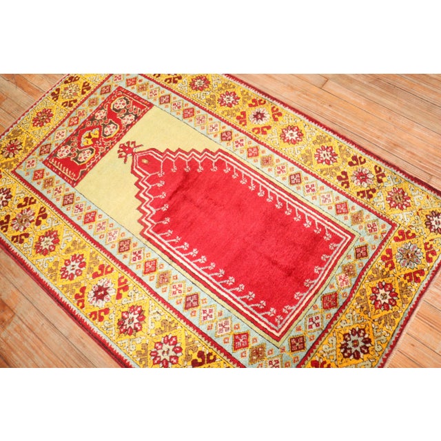 African Early 20th Century Colorful Antique Prayer Niche Turkish Rug, 3'7'' X 5'6'' For Sale - Image 3 of 8