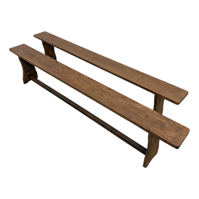 Oak Benches with Wing Legs, France, 1970s, Set of 2 For Sale