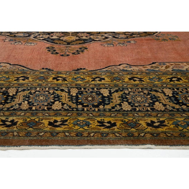 Room Size Antique Tabriz Wool Rug Handmade in Terracotta With a Center Motif For Sale - Image 11 of 11