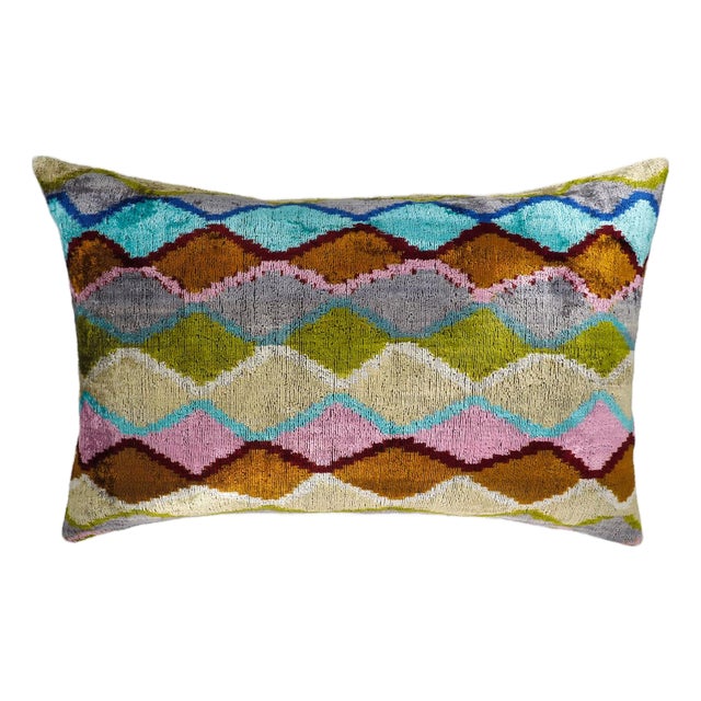Beverly Hils Silk Velvet Ikat Throw Pillow Cover, 16 X 24 For Sale