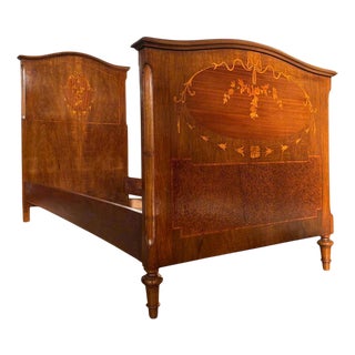 Antique Bed in Walnut Inlaid For Sale