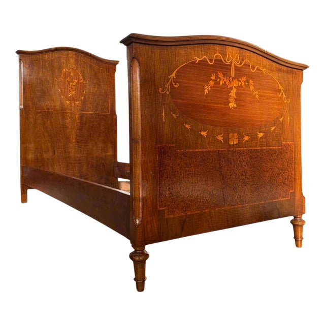 Antique Bed in Walnut Inlaid For Sale