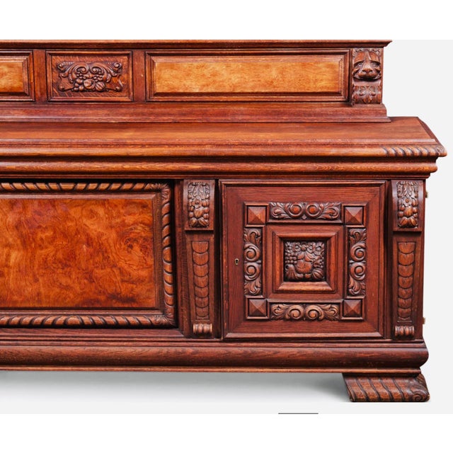 Mid 20th Century Monumental Carved Baroque Style Credenza With Figured Wood Panels — 102″ Wide For Sale - Image 12 of 12
