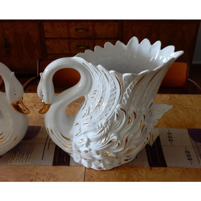 Mid 20th Century Vintage Venetian Life Size Swan Vessels by Bassano, Italy - A Pair For Sale - Image 5 of 10