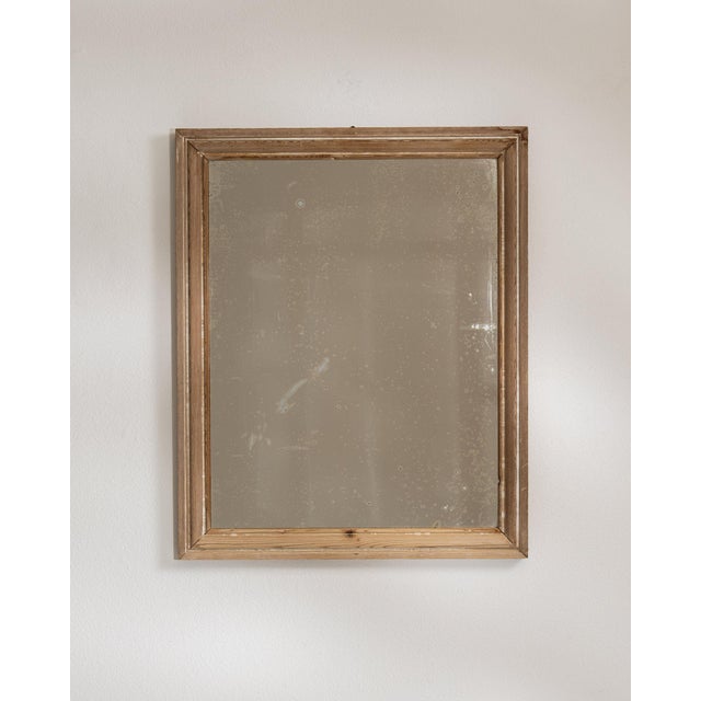Wood 19th Century France Weathered Honey Oak Carved Oak Window-Pane Mirror For Sale - Image 7 of 8
