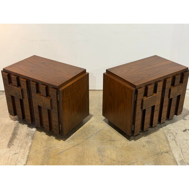 Brown Pair Lane Staccato Brutalist Nightstands - Vintage Mid Century Bedside Tables For Sale - Image 8 of 11