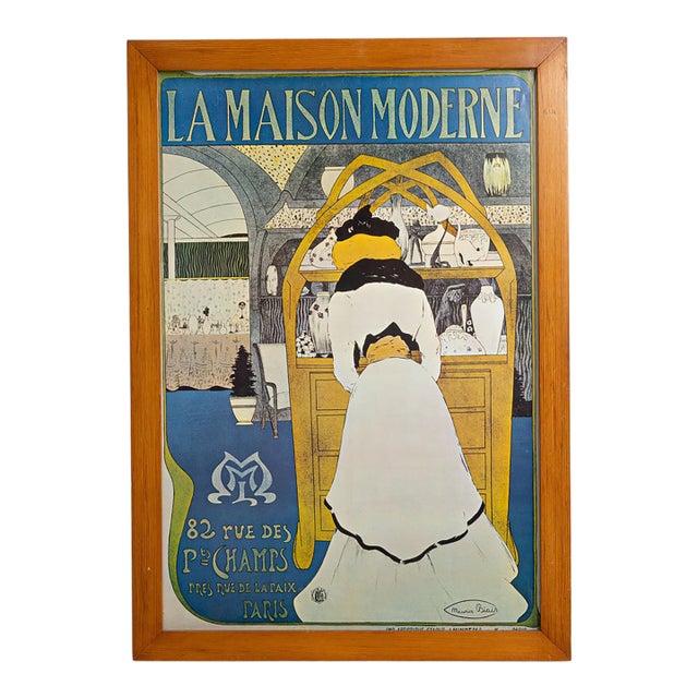 Mid 20th Century France Modern Blue Wood Poster For Sale