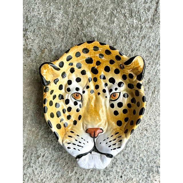 Unleash a touch of wild glamour with this vintage Italian ceramic cheetah catchall. A stunning example of classic...