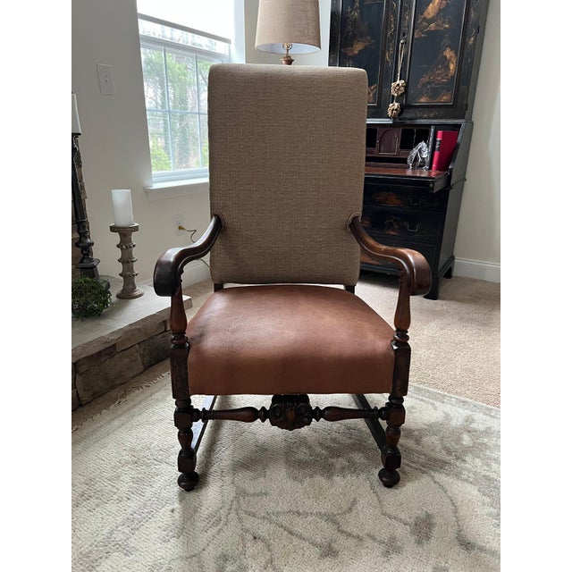 Wood Vintage Ralph Lauren Style Upholstered High Back Armchair For Sale - Image 7 of 7