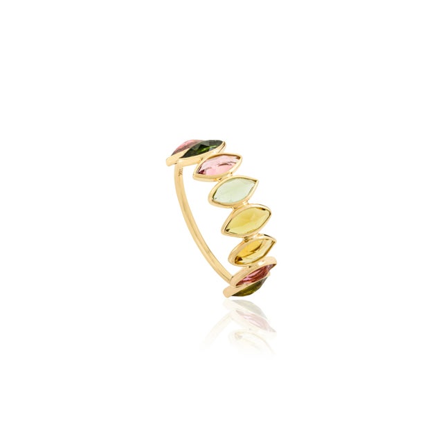 Modern Multi Tourmaline Marquise Half Eternity Band in 18k Yellow Gold Size 6.5 For Sale - Image 3 of 10