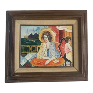 Contemporary Painting Seaside Cafe Scene