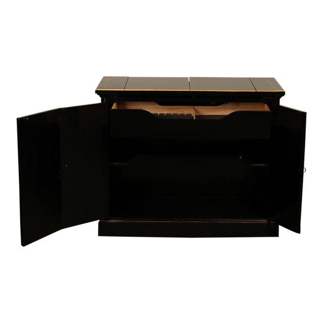 High Quality Ebonized and Partial Gilt Chinoiserie Walnut Server Buffet with Cabinet Doors Opening to Shelf Storage and...