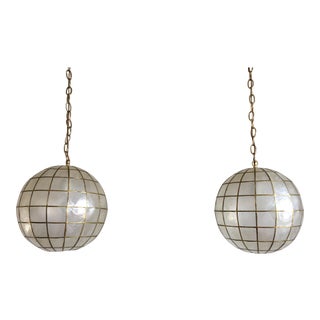 Capiz Shell Globe Pendant Lights - A Pair For Sale