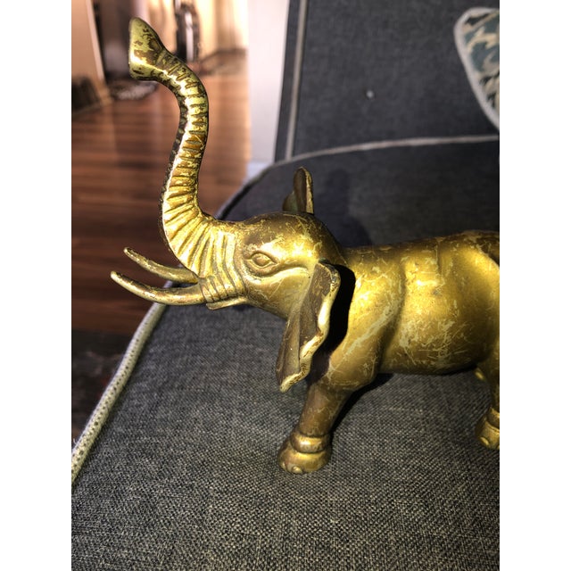 Metal Vintage Brass Elephant Statue For Sale - Image 7 of 9