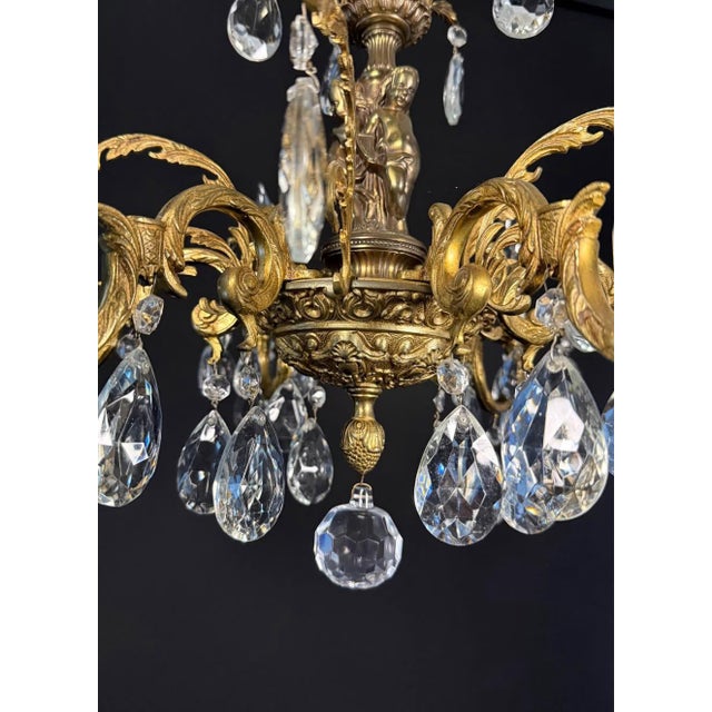 Metal Vintage Spanish Brass Chandelier Featuring Cherubs For Sale - Image 7 of 9