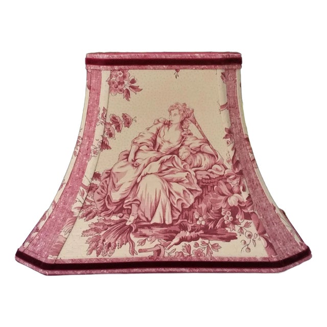 Schumacher Toile Fabric Rectangle Lampshade Red Brown For Sale
