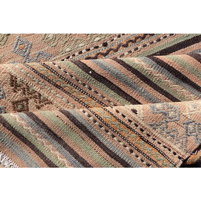 Mid 20th Century Colorful Vintage Turkish Embroidered Flatweave Runner Striped Geometric Design For Sale - Image 10 of 11