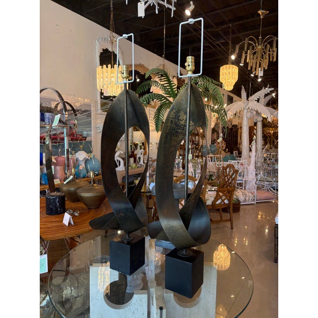 Pair Harry Balmer & Harold Weiss for Laurel Ribbon Brutalist Table Lamps For Sale - Image 9 of 12