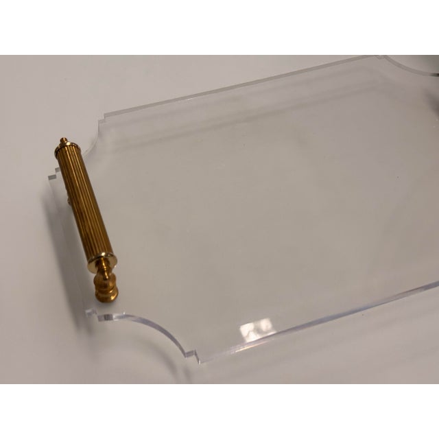 Plastic Reprotique Georgian Style Acrylic Tray + Reeded Brass Handles For Sale - Image 7 of 12