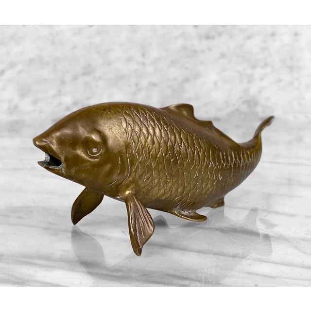 Vintage Chinese Koi Carp Fish Brass Figural Sculpture For Sale - Image 4 of 9