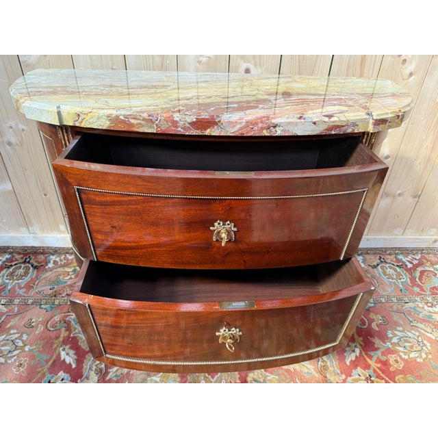 Brown Louis XVI Half-Moon Commode in Mahogany and Marble, 1960s For Sale - Image 8 of 11