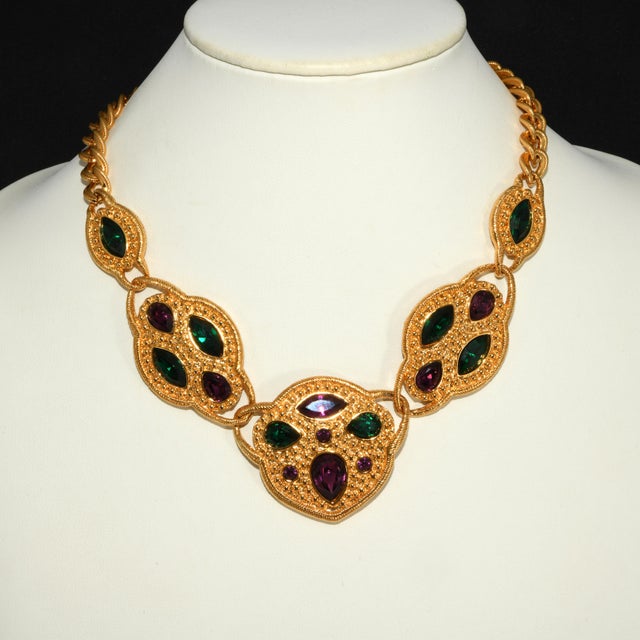 1990s Napier Vintage Byzantium Collection Necklace Gold-Plate and Rhinestones For Sale - Image 5 of 5