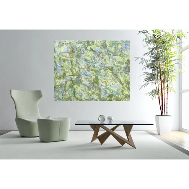 Light Green "Early Birds" by Trixie Pitts Large Abstract Expressionist Oil Painting For Sale - Image 8 of 13