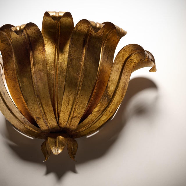 Italian Mid-Century Gilt Metal Floral Wall Sconce For Sale - Image 9 of 9